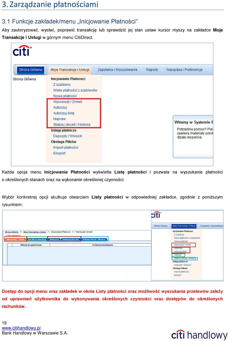 górnym menu CitiDirect.