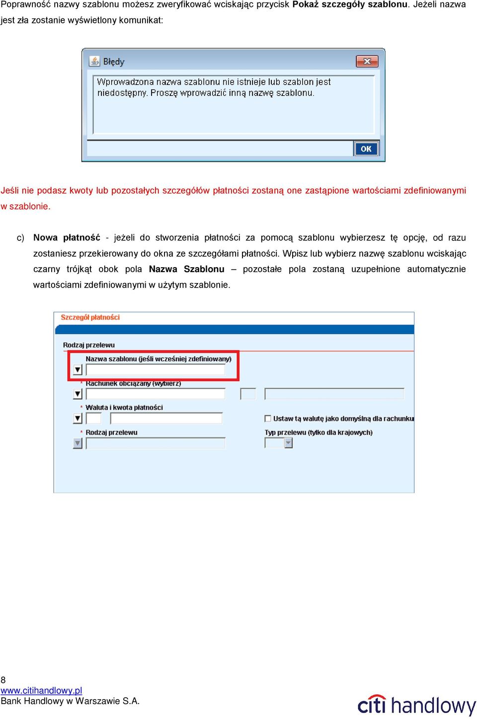 zdefiniowanymi w szablonie.