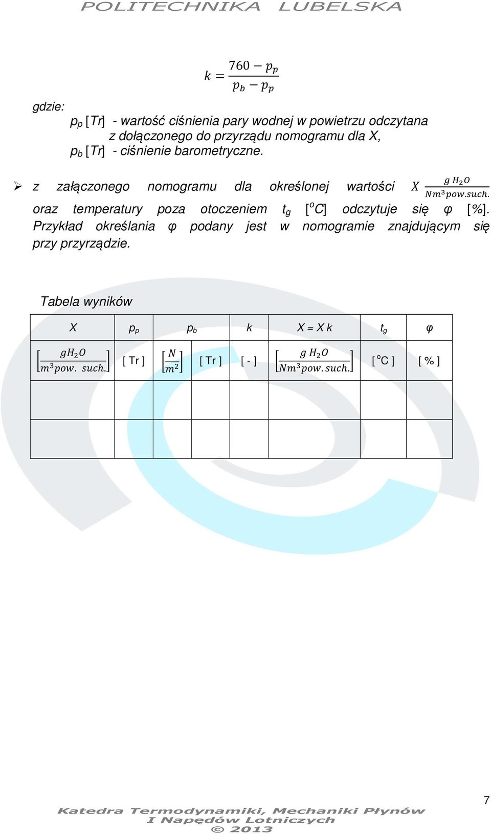 . oraz temperatury poza otoczeniem t g [ o C] odczytuje się φ [%].