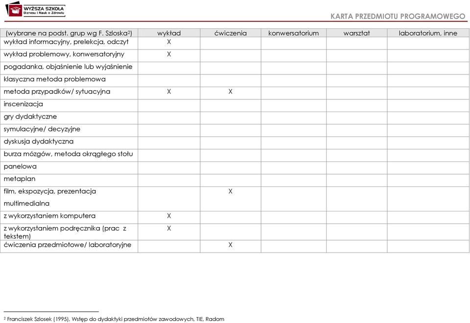 objaśnienie lub wyjaśnienie klasyczna metoda problemowa metoda przypadków/ sytuacyjna inscenizacja gry dydaktyczne symulacyjne/ decyzyjne dyskusja dydaktyczna