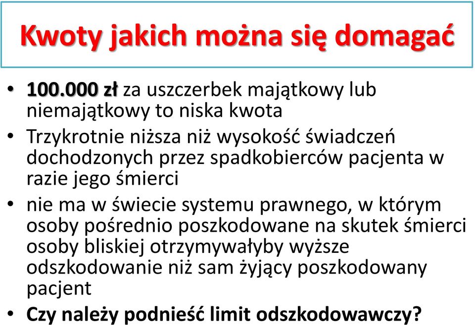 dochodzonych przez spadkobierców pacjenta w razie jego śmierci nie ma w świecie systemu prawnego, w