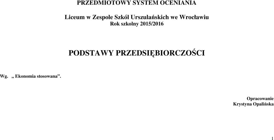 2015/2016 PODSTAWY PRZEDSIĘBIORCZOŚCI Wg.