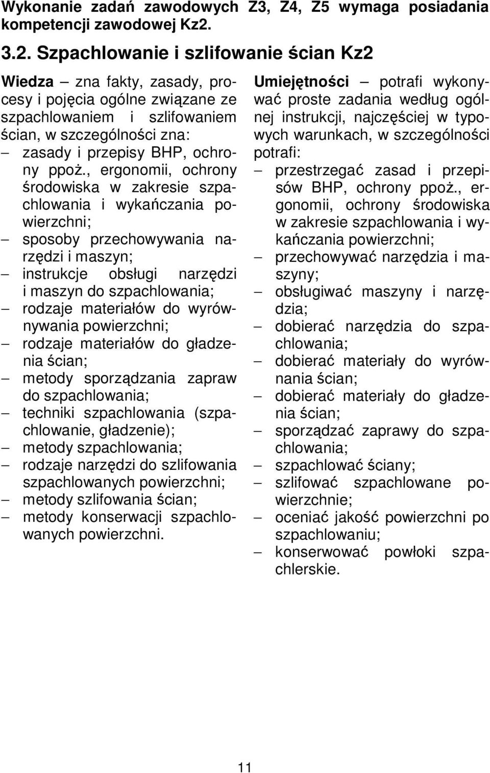 , ergonomii, ochrony środowiska w zakresie szpachlowania i wykańczania powierzchni; sposoby przechowywania narzędzi i maszyn; instrukcje obsługi narzędzi i maszyn do szpachlowania; rodzaje materiałów