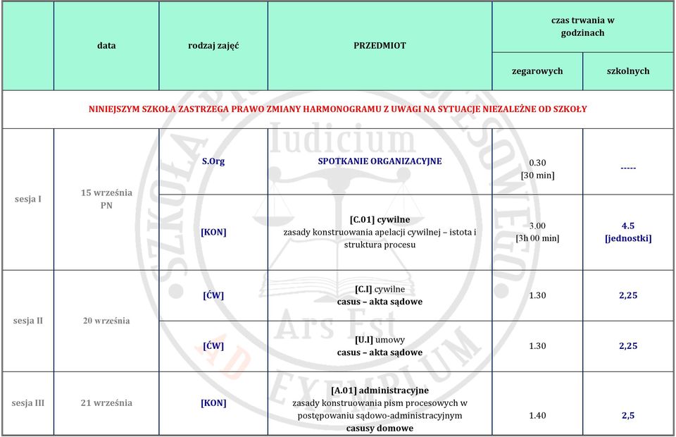 01] cywilne zasady konstruowania apelacji cywilnej istota i struktura procesu 3.00 [3h 00 min] 4.5 [jednostki] [ĆW] [C.