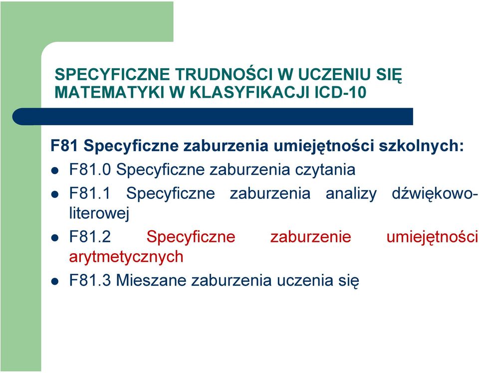 0 Specyficzne zaburzenia czytania F81.