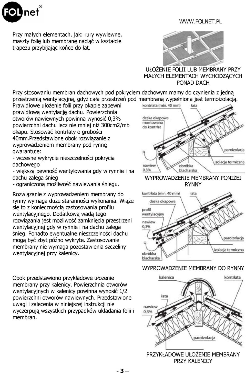 przestrzeń pod membraną wypełniona jest termoizolacją. Prawidłowe ułożenie folii przy okapie zapewni prawidłową wentylację dachu.