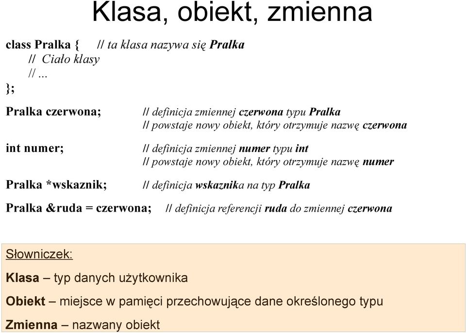 czerwona // definicja zmiennej numer typu int // powstaje nowy obiekt, który otrzymuje nazwę numer // definicja wskaznika na typ Pralka