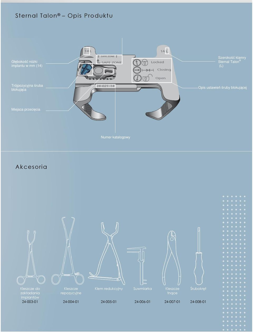 Numer katalogowy Akcesoria Kleszcze do zakładania implantów 24-003-01 Kleszcze repozycyjne