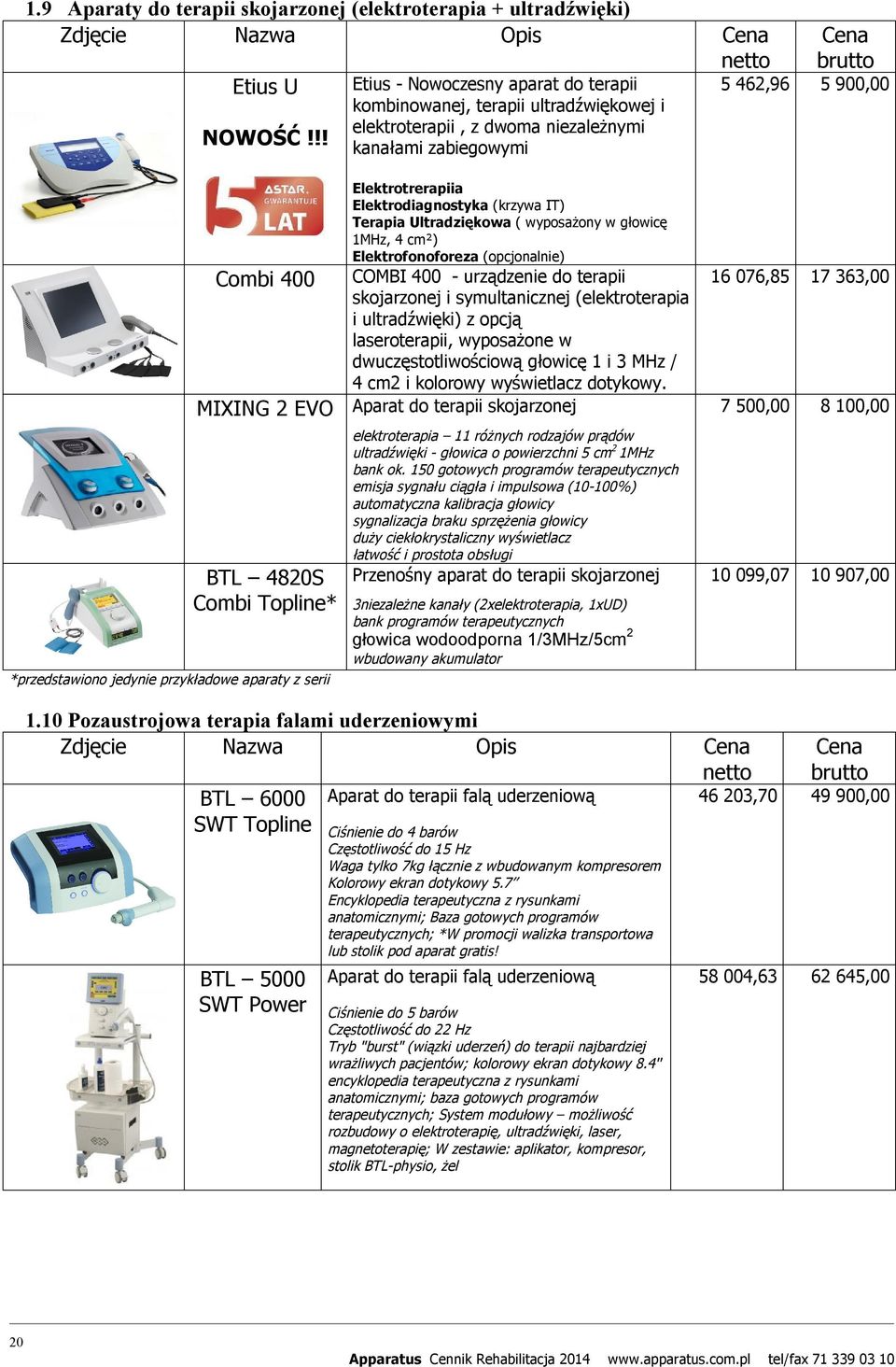 !! kanałami zabiegowymi Combi 400 Elektrotrerapiia Elektrodiagnostyka (krzywa IT) Terapia Ultradziękowa ( wyposażony w głowicę 1MHz, 4 cm²) Elektrofonoforeza (opcjonalnie) COMBI 400 - urządzenie do