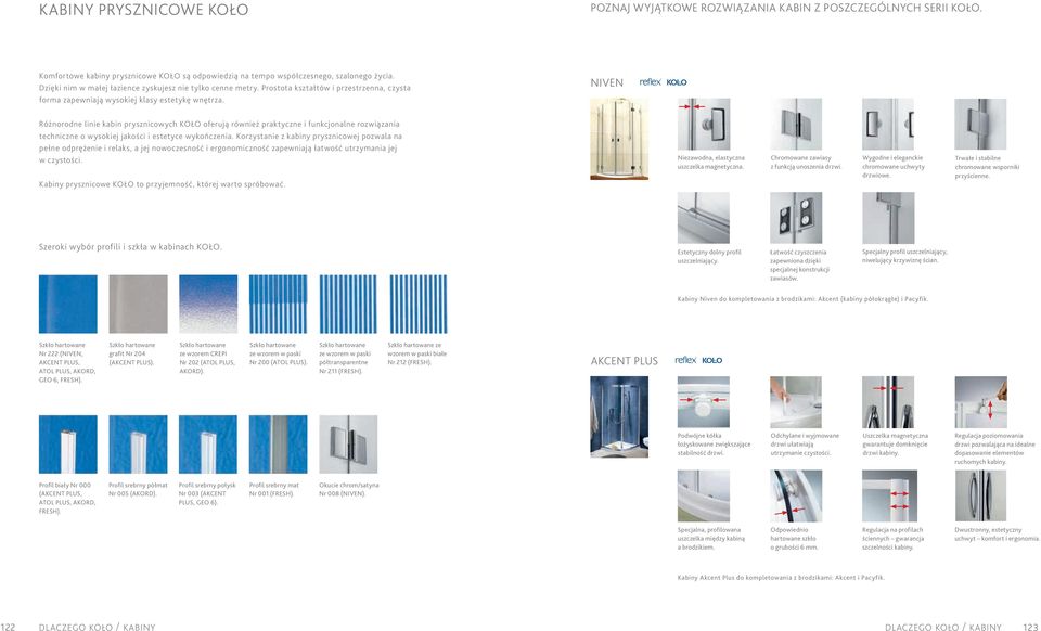 NIVEN Różnorodne linie kabin prysznicowych KOŁO oferują również praktyczne i funkcjonalne rozwiązania techniczne o wysokiej jakości i estetyce wykończenia.