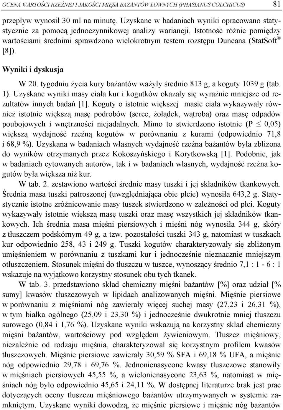 Istotność różnic pomiędzy wartościami średnimi sprawdzono wielokrotnym testem rozstępu Duncana (StatSoft [8]). Wyniki i dyskusja W 20.