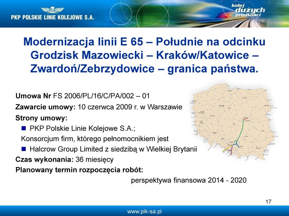 w Warszawie Strony umowy: PKP Polskie Linie Kolejowe S.A.