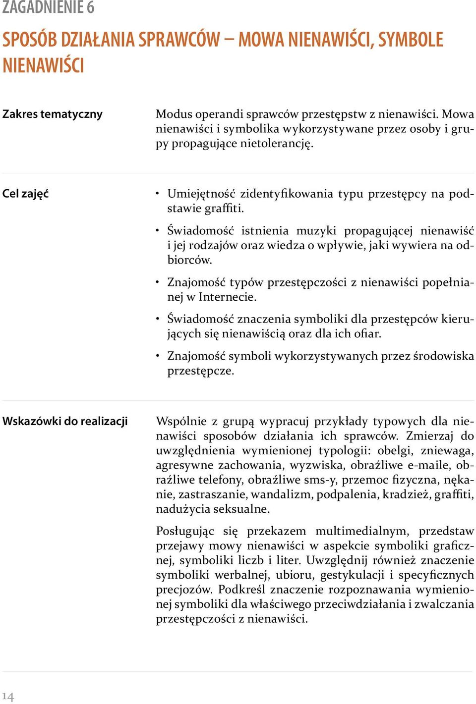 Świadomość istnienia muzyki propagującej nienawiść i jej rodzajów oraz wiedza o wpływie, jaki wywiera na odbiorców. Znajomość typów przestępczości z nienawiści popełnianej w Internecie.