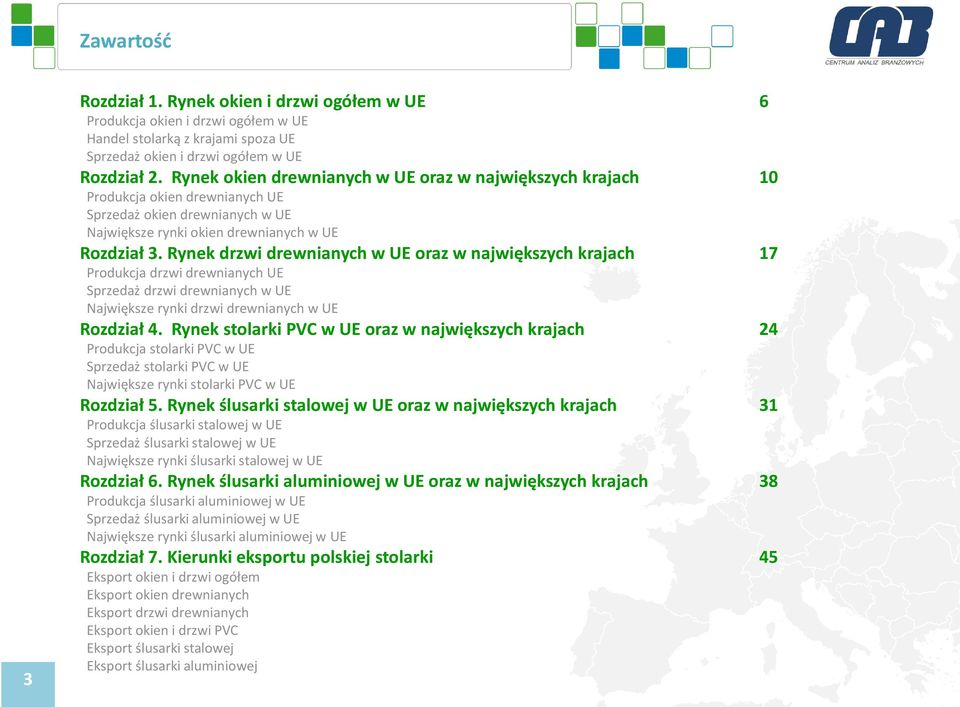 Rynek drzwi drewnianych w UE oraz w największych krajach 17 Produkcja drzwi drewnianych UE Sprzedaż drzwi drewnianych w UE Największe rynki drzwi drewnianych w UE Rozdział 4.