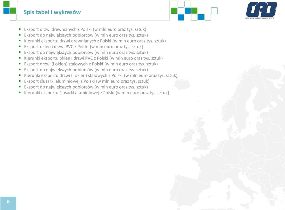 sztuk) Kierunki eksportu okien i drzwi PVC z Polski (w mln euro oraz tys. sztuk) Eksport drzwi (i okien) stalowych z Polski (w mln euro oraz tys.