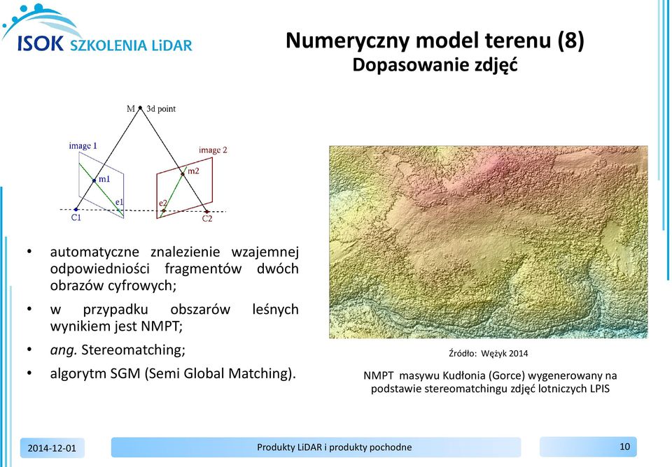 jest NMPT; ang. Stereomatching; Źródło: Wężyk 2014 algorytm SGM (Semi Global Matching).