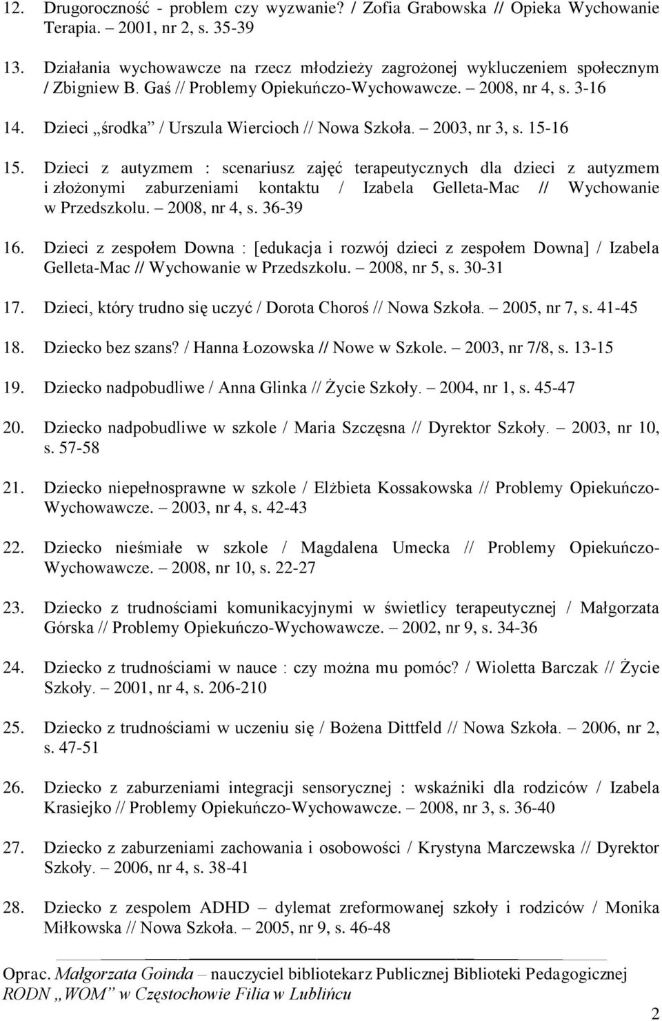 Dzieci środka / Urszula Wiercioch // Nowa Szkoła. 2003, nr 3, s. 15-16 15.