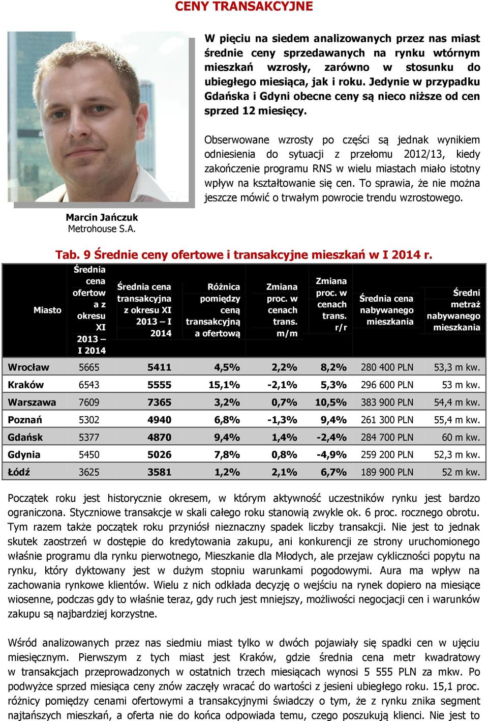 Obserwowane wzrosty po części są jednak wynikiem odniesienia do sytuacji z przełomu 2012/13, kiedy zakończenie programu RNS w wielu miastach miało istotny wpływ na kształtowanie się cen.