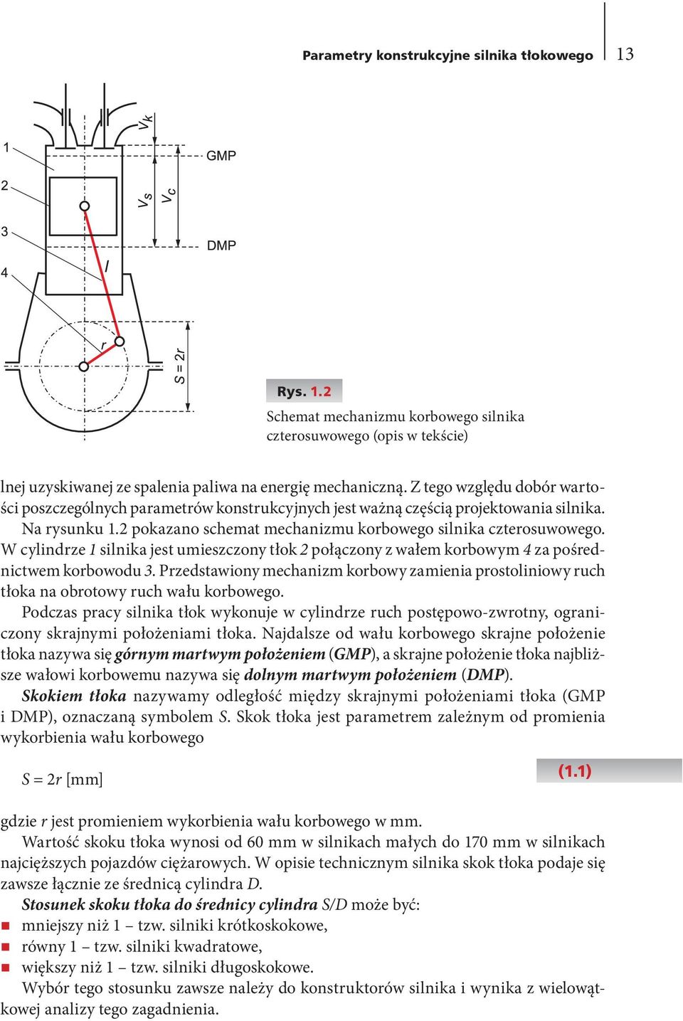 W cylindrze 1 silnika jest umieszczony tłok 2 połączony z wałem korbowym 4 za pośrednictwem korbowodu 3.