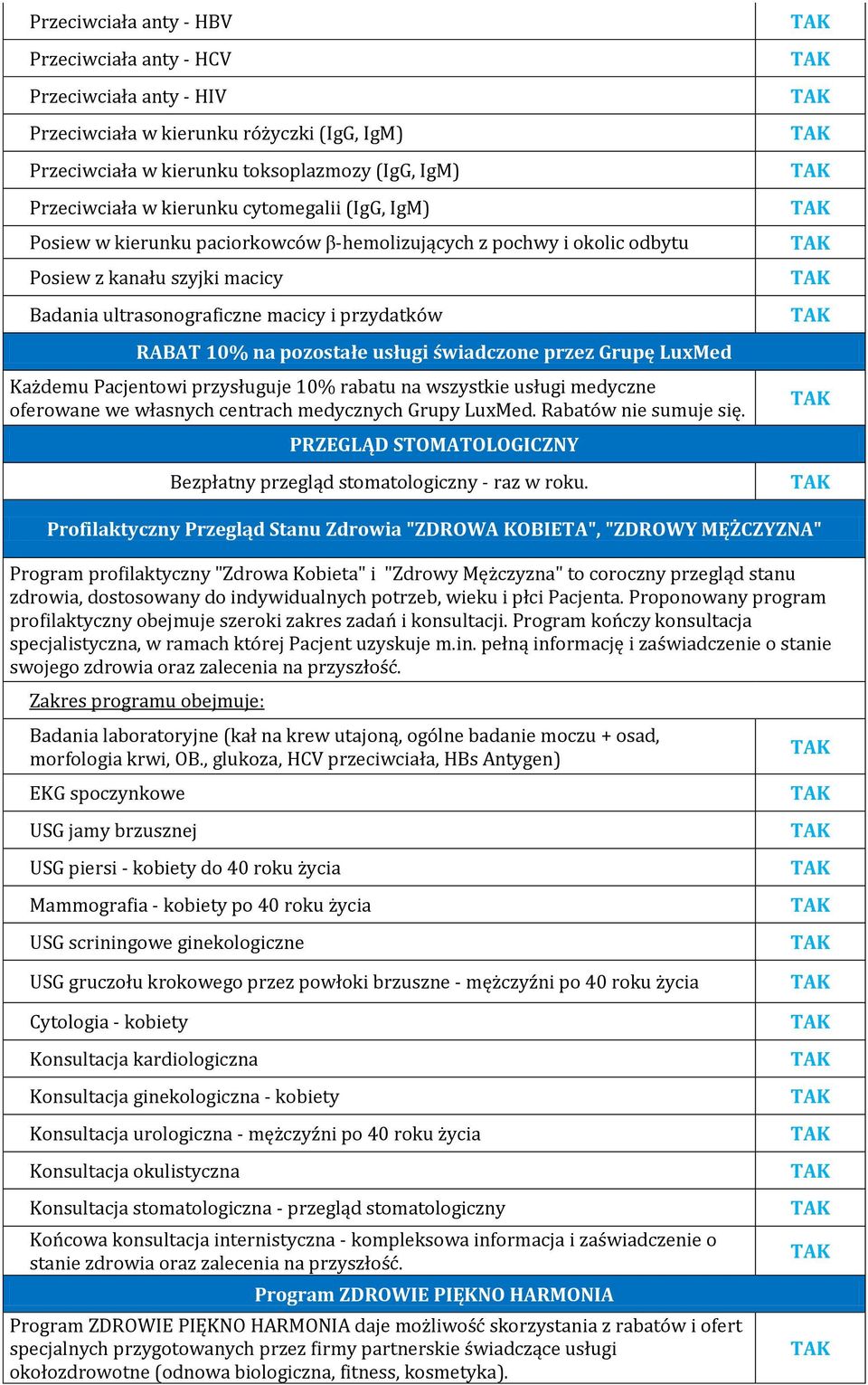 usługi świadczone przez Grupę LuxMed Każdemu Pacjentowi przysługuje 10% rabatu na wszystkie usługi medyczne oferowane we własnych centrach medycznych Grupy LuxMed. Rabatów nie sumuje się.