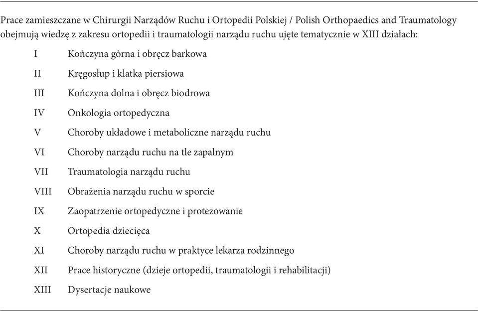 ortopedyczna Choroby układowe i metaboliczne narządu ruchu Choroby narządu ruchu na tle zapalnym Traumatologia narządu ruchu Obrażenia narządu ruchu w sporcie Zaopatrzenie