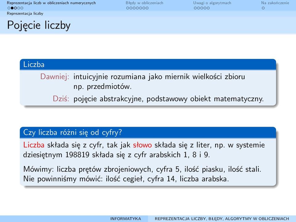 Liczba składa się z cyfr, tak jak słowo składa się z liter, np.