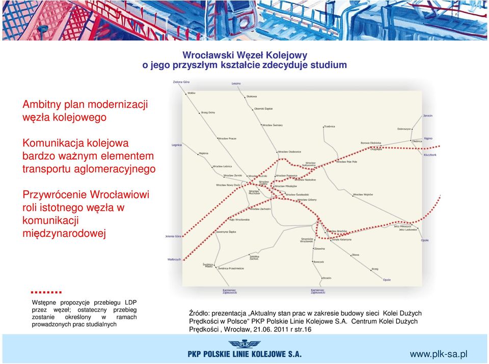 przebiegu LDP przez węzeł; ostateczny przebieg zostanie określony w ramach prowadzonych prac studialnych Źródło: prezentacja Aktualny stan prac