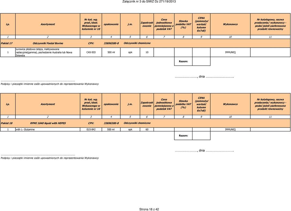 Zelandia CA5-503 500 ml opk 10 IMMUNIQ opak Pakiet 18 RPMI 1640 liquid with HEPES CPV: