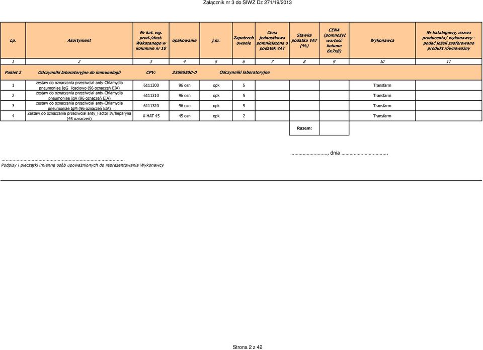 zestaw do oznaczania przeciwciał anty-chlamydia pneumoniae IgM (96 oznaczeń EIA) Zestaw do oznaczania przeciwciał anty_factor IV/heparyna (45