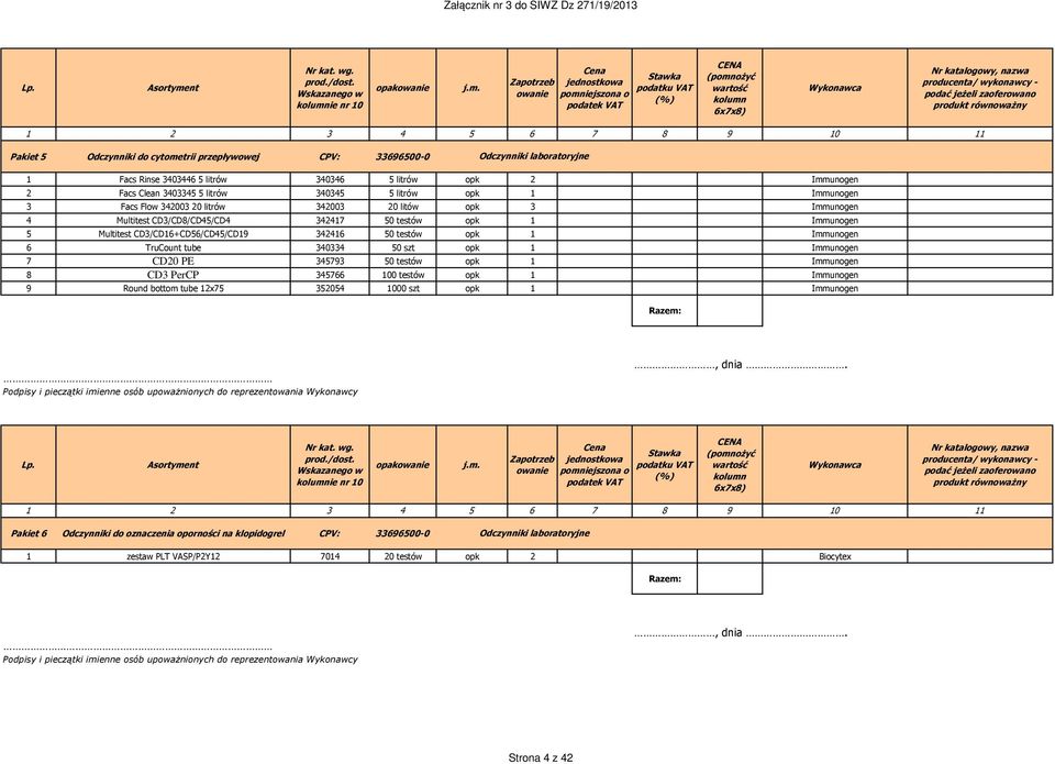 testów opk 1 Immunogen 6 TruCount tube 340334 50 szt opk 1 Immunogen 7 CD20 PE 345793 50 testów opk 1 Immunogen 8 CD3 PerCP 345766 100 testów opk 1 Immunogen 9 Round bottom tube 12x75 352054