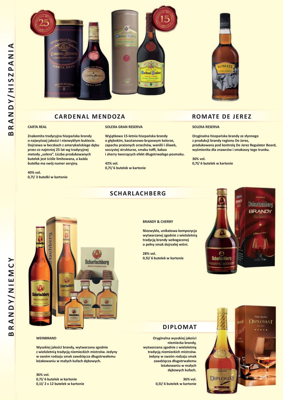 0,7l/ 3 butelki w kartonie SOLERA GRAN RESERVA Wyjątkowa 15-letnia hiszpańska brandy o głębokim, kasztanowo-brązowym kolorze, zapachu prażonych orzechów, wanilii i śliwek, soczystej strukturze, smaku