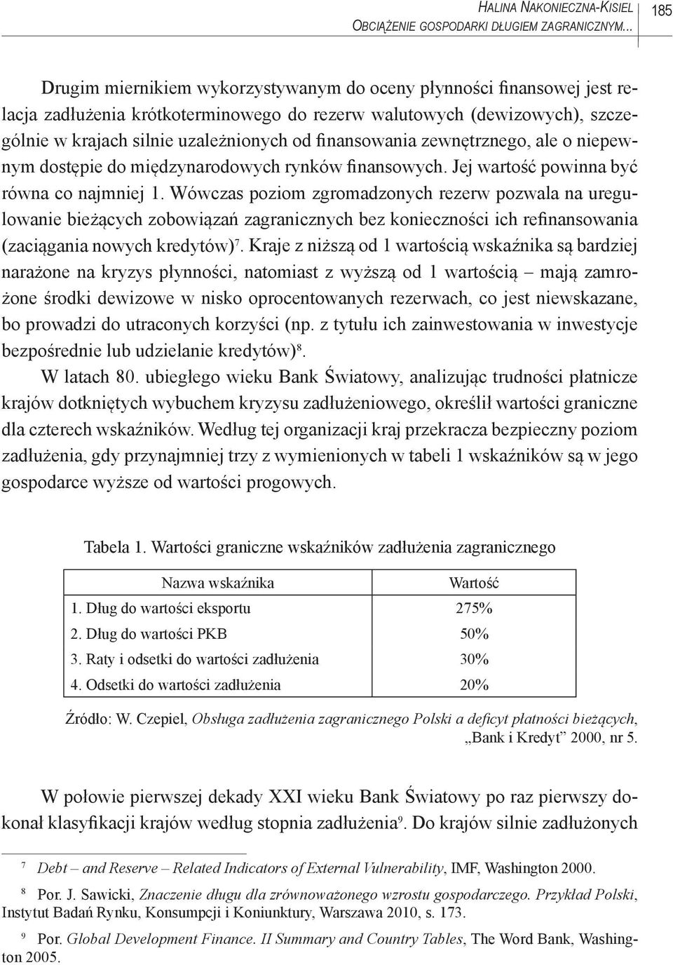 finansowania zewnętrznego, ale o niepewnym dostępie do międzynarodowych rynków finansowych. Jej wartość powinna być równa co najmniej 1.