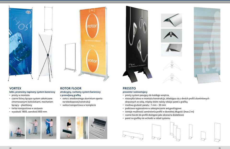 prezenter wolnostojacy prosty system pasujący do każdego wnętrza, niezwykle łatwa w montażu konstrukcja, składająca się z dwóch profili aluminiowych skręcanych ze sobą, między które należy włożyć