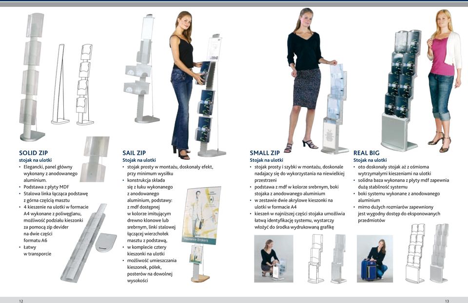części formatu A6 Łatwy w transporcie SAIL ZIP Stojak na ulotki stojak prosty w montażu, doskonały efekt, przy minimum wysiłku konstrukcja składa się z łuku wykonanego z anodowanego aluminium,