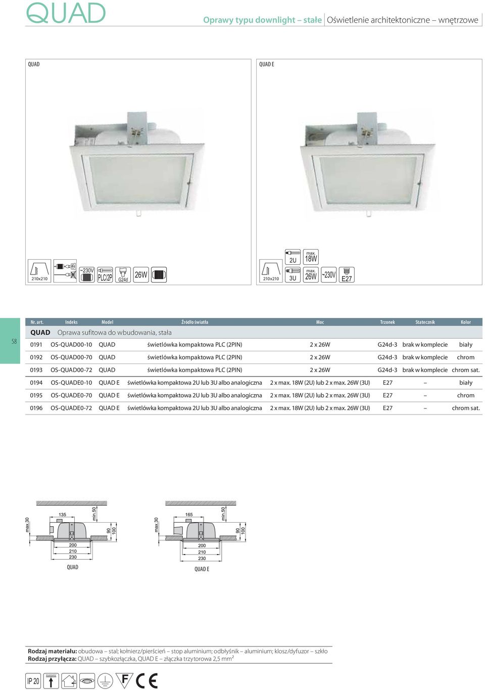 OS-QUAD00-70 QUAD świetlówka kompaktowa PLC (2PIN) 2 x 26W G24d-3 brak w komplecie chrom 0193 OS-QUAD00-72 QUAD świetlówka kompaktowa PLC (2PIN) 2 x 26W G24d-3 brak w komplecie chrom sat.