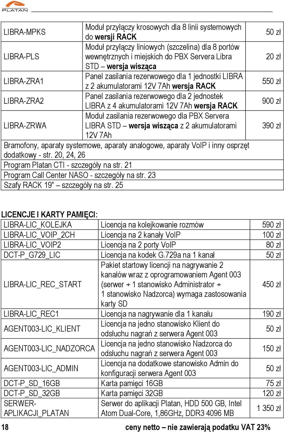 wersja RACK Moduł zasilania rezerwowego dla PBX Servera LIBRA-ZRWA LIBRA STD wersja wisząca z 2 akumulatorami 12V 7Ah Bramofony, aparaty systemowe, aparaty analogowe, aparaty VoIP i inny osprzęt