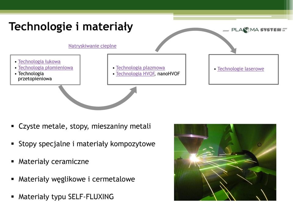 Technologie laserowe Czyste metale, stopy, mieszaniny metali Stopy specjalne i