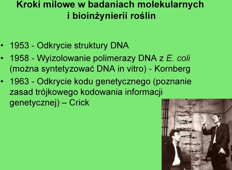 coli (można syntetyzować DNA in vitro) - Kornberg 1963 - Odkrycie kodu