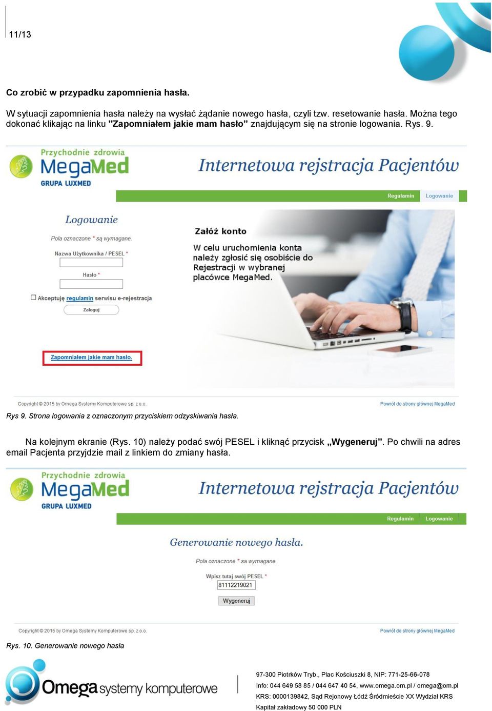 Rys 9. Strona logowania z oznaczonym przyciskiem odzyskiwania hasła. Na kolejnym ekranie (Rys.