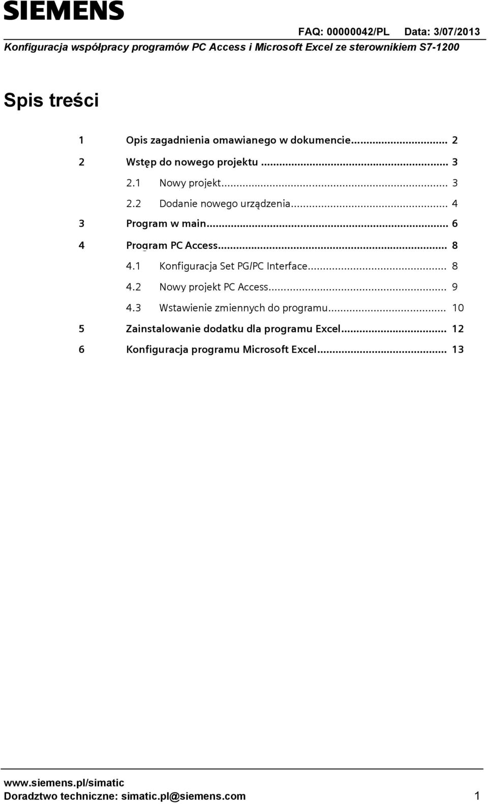 1 Konfiguracja Set PG/PC Interface. 8 4.2 Nowy projekt PC Access.. 9 4.
