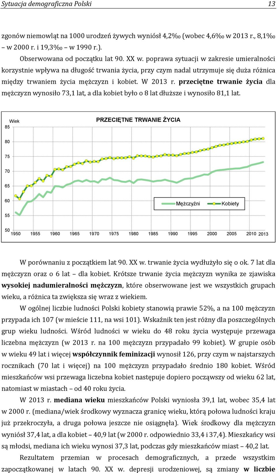 przeciętne trwanie życia dla mężczyzn wynosiło 73,1 lat, a dla kobiet było o 8 lat dłuższe i wynosiło 81,1 lat.