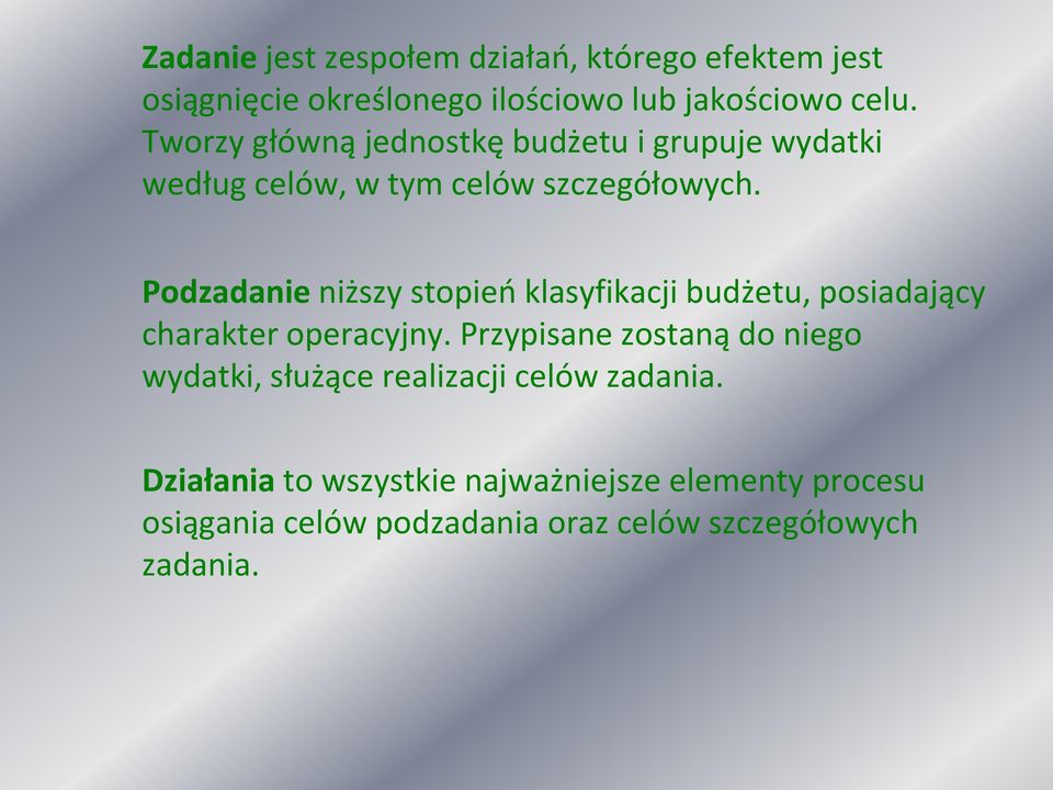 Podzadanie niższy stopień klasyfikacji budżetu, posiadający charakter operacyjny.