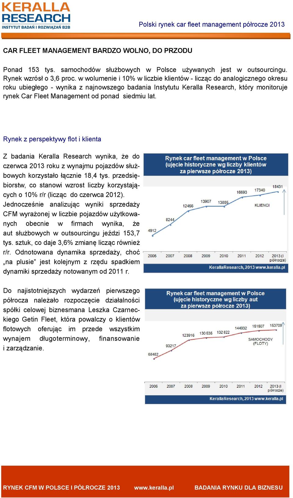 siedmiu lat. Rynek z perspektywy flot i klienta Z badania Keralla Research wynika, że do czerwca 2013 roku z wynajmu pojazdów służbowych korzystało łącznie 18,4 tys.