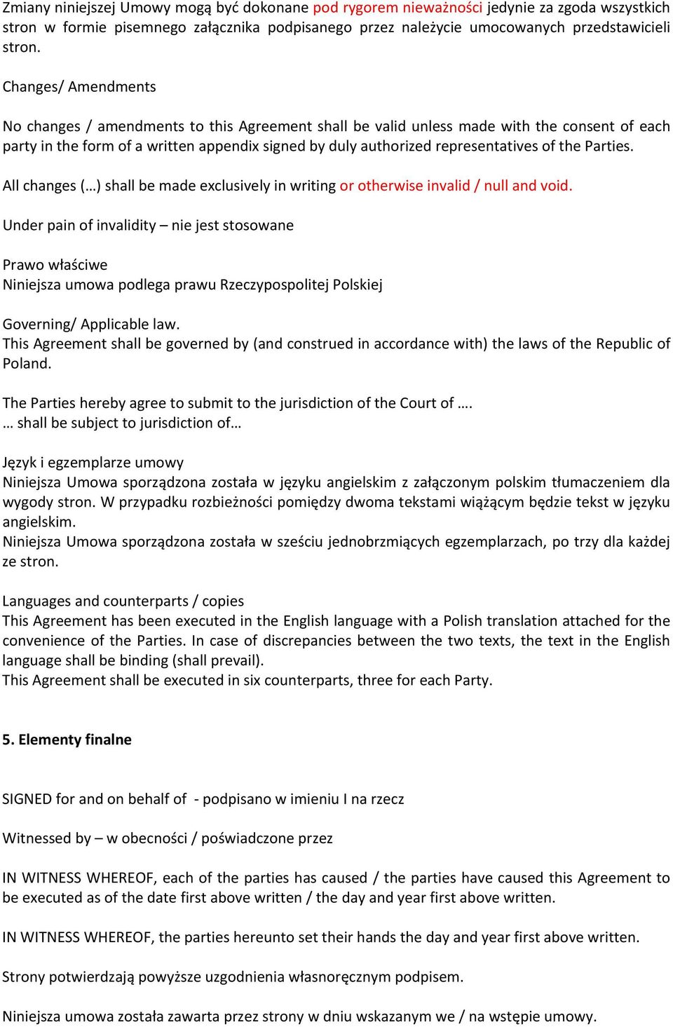 the Parties. All changes ( ) shall be made exclusively in writing or otherwise invalid / null and void.