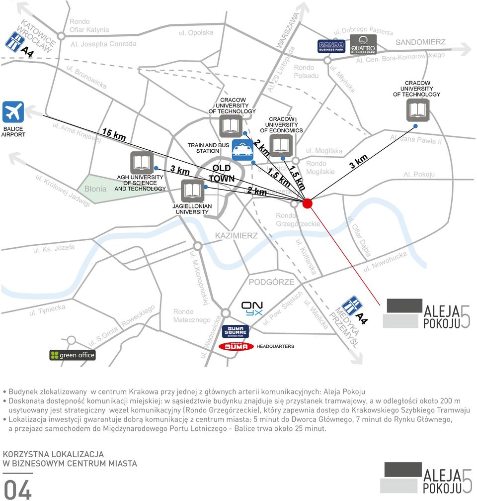 Lubicz 1,5 km WARSZAWA CRACOW UNIVERSITY OF ECONOMICS 1,5 km ul. Grzegórzecka ul. Mogilska D br ul. o ul. Młyńska ego Pasterza Al. Gen. Bora-Komorowskiego 3 km CRACOW UNIVERSITY OF TECHNOLOGY Al.