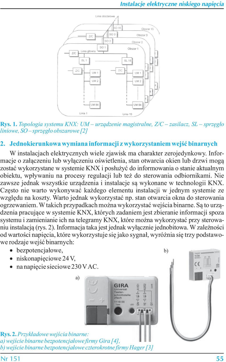 Informacje o załączeniu lub wyłączeniu oświetlenia, stan otwarcia okien lub drzwi mogą zostać wykorzystane w systemie KNX i posłużyć do informowania o stanie aktualnym obiektu, wpływaniu na procesy