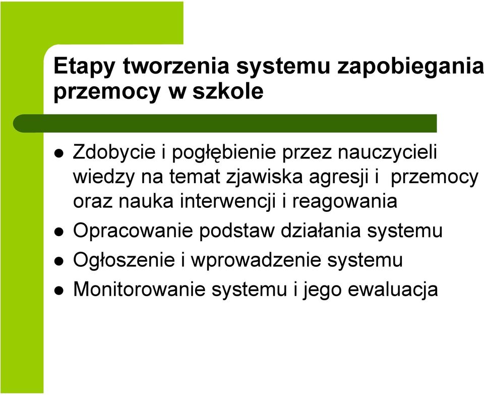 przemocy oraz nauka interwencji i reagowania Opracowanie podstaw