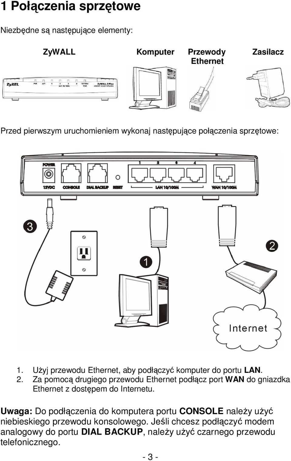 Za pomocą drugiego przewodu Ethernet podłącz port WAN do gniazdka Ethernet z dostępem do Internetu.