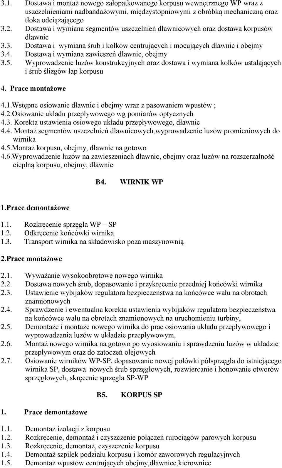 Dostawa i wymiana zawieszeń dławnic, obejmy 3.5. Wyprowadzenie luzów konstrukcyjnych oraz dostawa i wymiana kołków ustalających i śrub ślizgów łap korpusu 4. Prace montażowe 4.1.