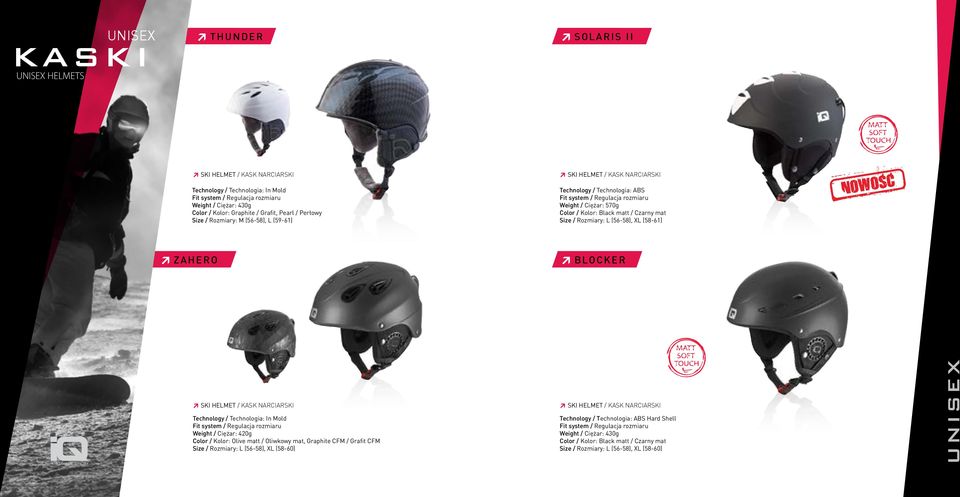 ZAHERO BLOCKER SKI HELMET / KASK NARCIARSKI Technology / Technologia: In Mold Weight / Ciężar: 420g Color / Kolor: Olive matt / Oliwkowy mat, Graphite CFM / Grafit CFM Size / Rozmiary: L